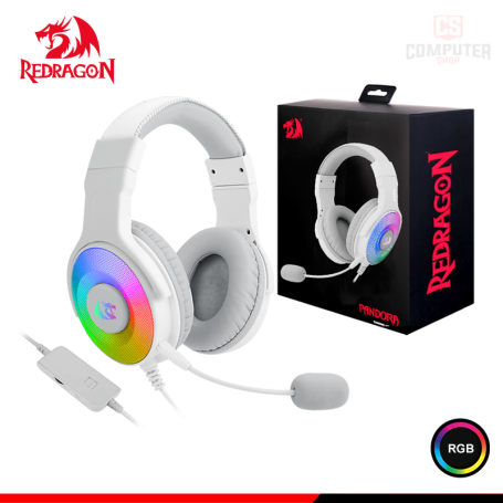 AUDIFONO REDRAGON PANDORA WHITE RGB CON MICROFONO SONIDO 7.1 CONEXIÓN USB (PN:H350W-RGB)