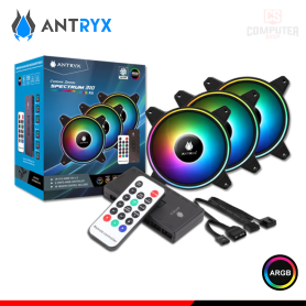 KIT COOLER PARA CASE ANTRYX SPECTRUM 310 BLACK ARGB 120MM PACKx3 CON CONTROLADOR + CONTROL REMOTO