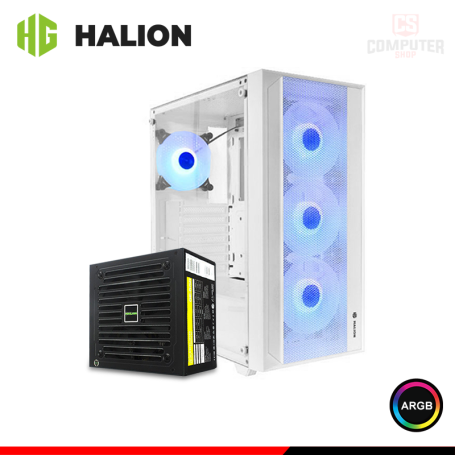 CASE HALION TORNADO 04 WHITE ARGB CON FUENTE 600W VIDRIO TEMPLADO MID TOWER