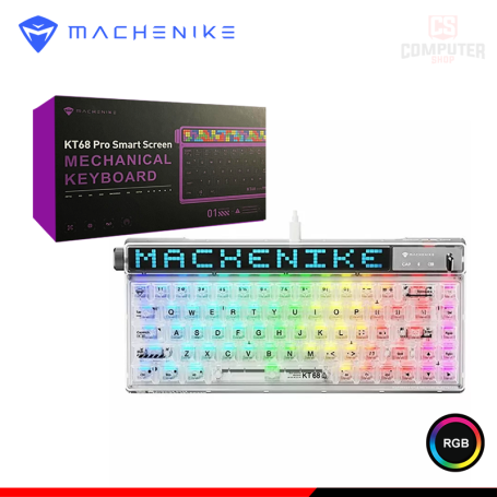 TECLADO MACHENIKE KT68-PRO RGB SMART SCREEN WHITE NORTH POLE SWITCH YELLOW MECANICO WIRELESS/BLUETOOTH/WIRED USB