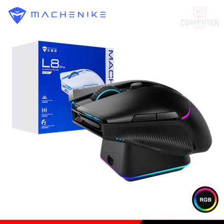 MOUSE MACHENIKE L8 PRO RGB BLACK DPI 26,000 CONECTIVIDAD WIRELESS/WIRED USB + BASE DE CARGA