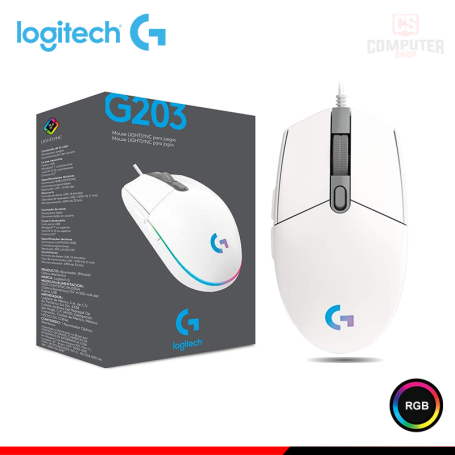 MOUSE LOGITECH G G203 WHITE RGB LIGHTSYNC DPI 8000 WIRED USB (PN:910-005791)