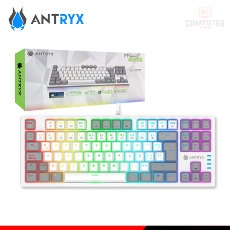 TECLADO ANTRYX MK840L TKL WHITE GRAY RAINBOW SWITCH BLUE MECANICO WIRED USB (PN:AMK-CS840LWGBL-SP)
