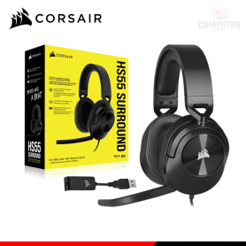 AUDIFONO CORSAIR HS55 BLACK CON MICROFONO SONIDO SURROUND CONEXIÓN 3.5MM (PN:CA-9011265-NA)